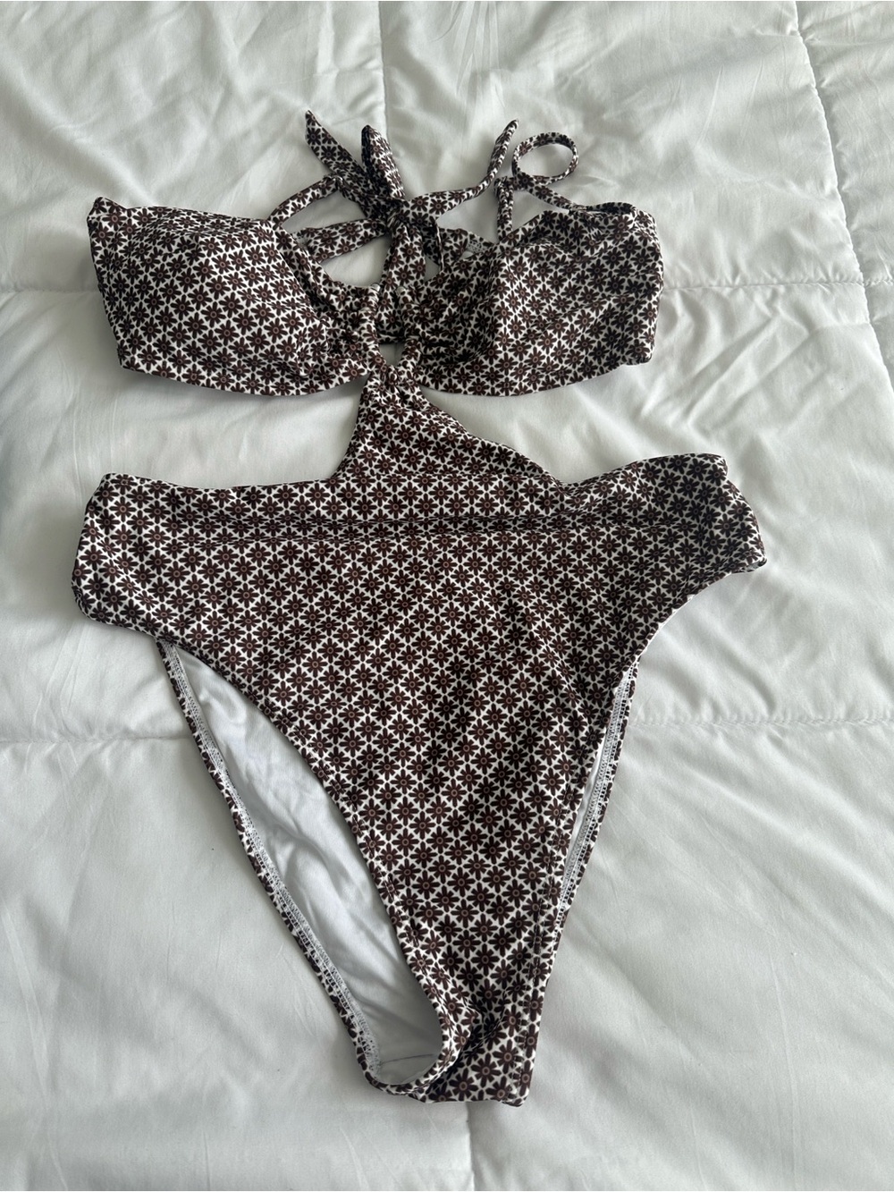 Cupshe Brown Floral Kids One-Piece Swimsuit with Cutout